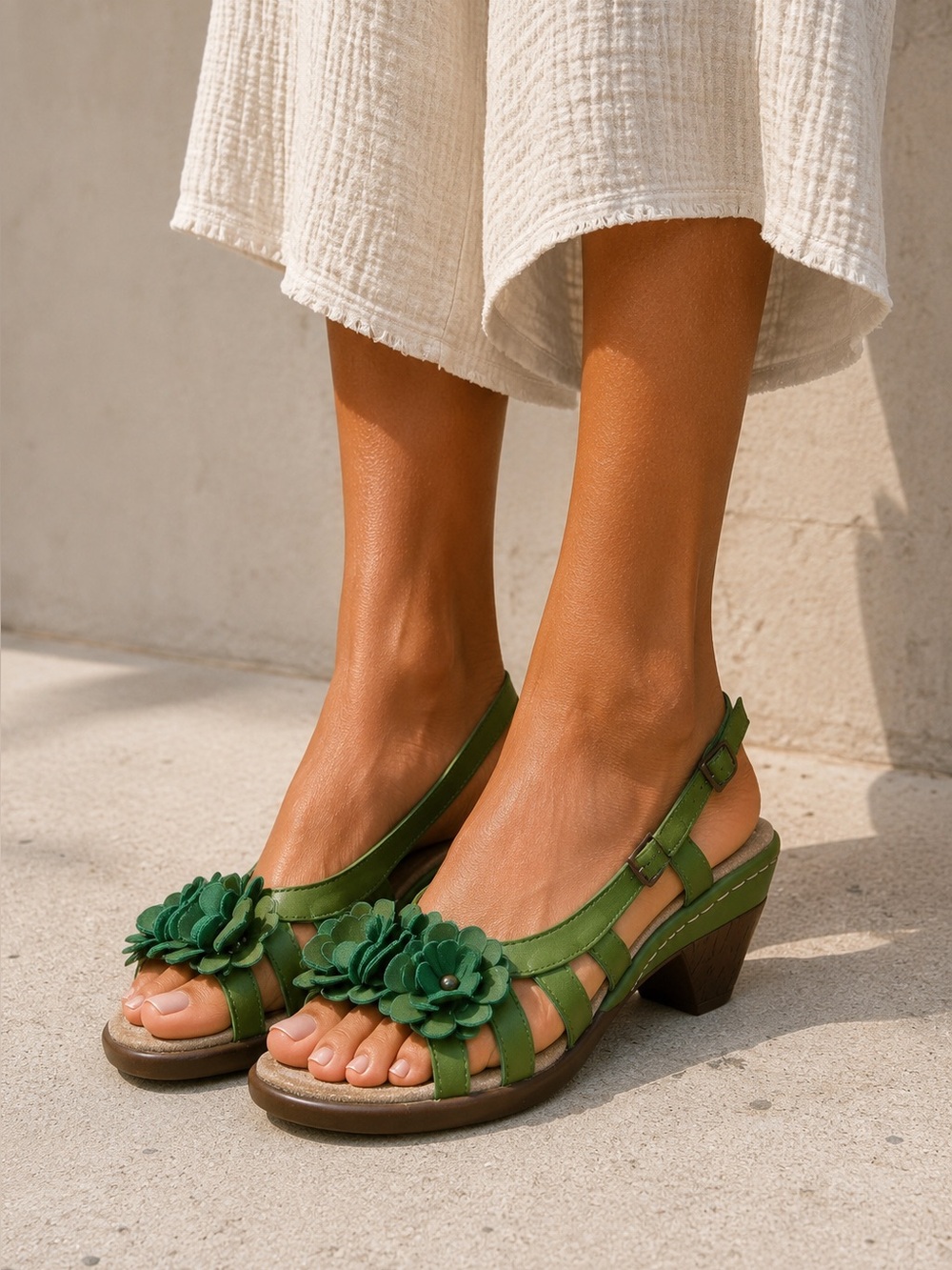Stepwel Canada Kelly green sandals genuine leather festive sling back heels 39